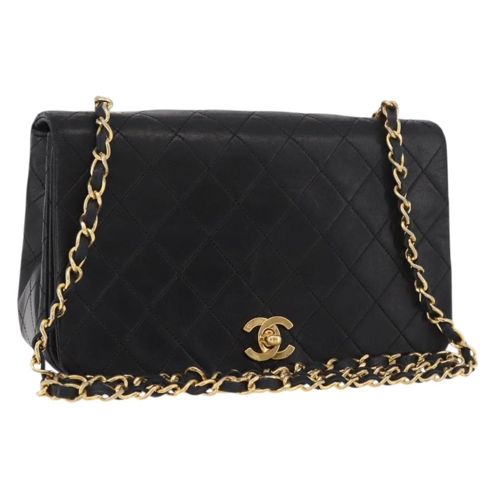 CHANEL Black Quilted Leather Shoulder Bag with Gold Hardware